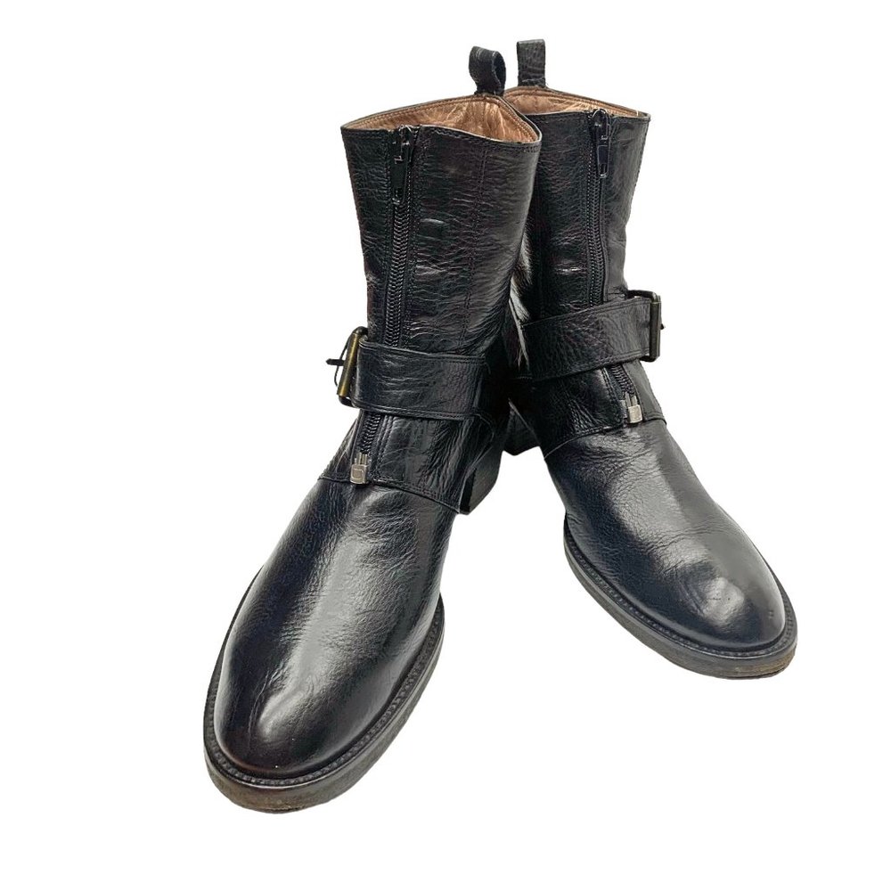 Josephine‎ Black Leather Front Zip Buckle Boots Made in Italy